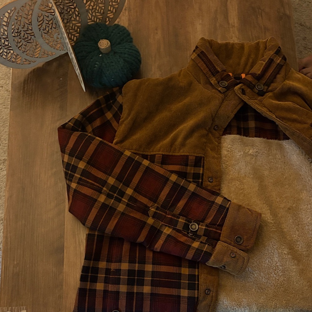 Plaid Corduroy Button-Up Shirt